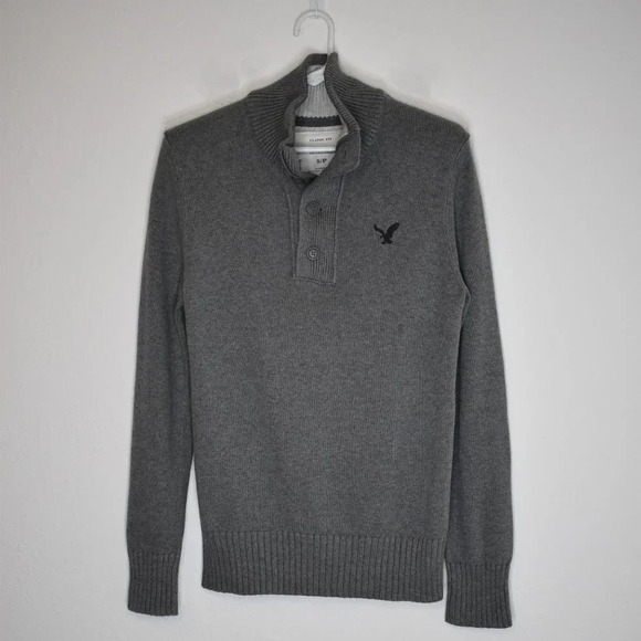 American Eagle Mens Sz S Classic Fit Quarter Zip Button Pullover Sweater Cotton - Picture 1 of 16